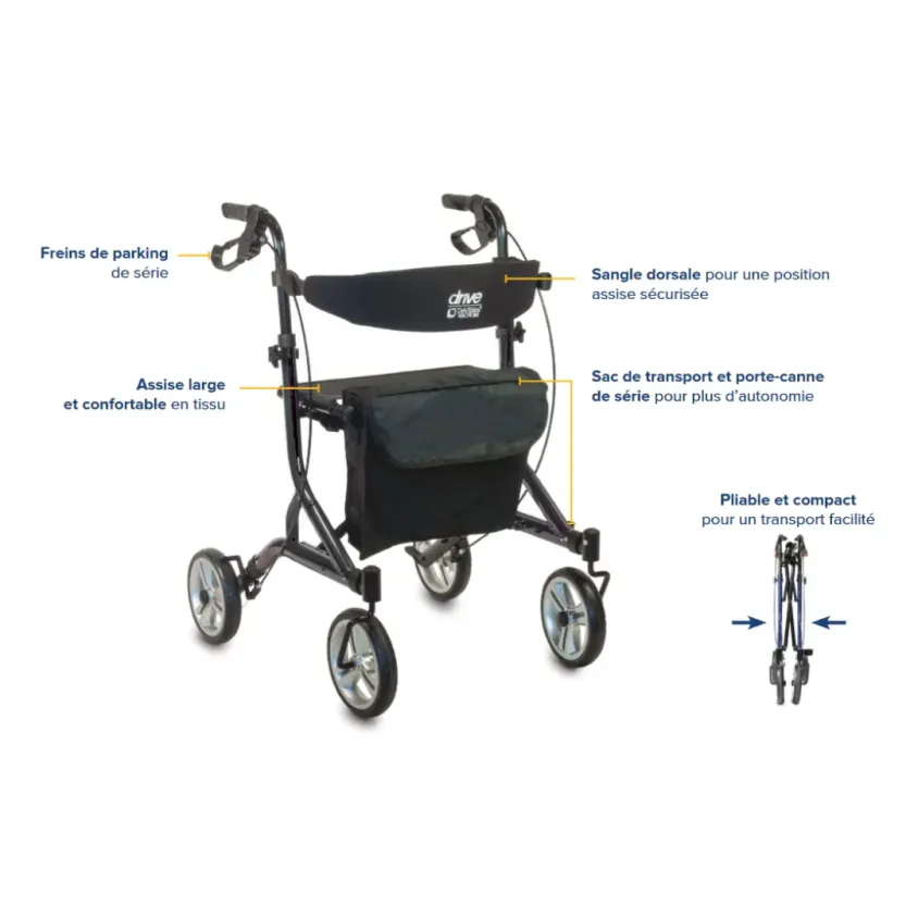 Déambulateur 4 Roues Ultralight Drive Devilbiss | Léger 5.2kg