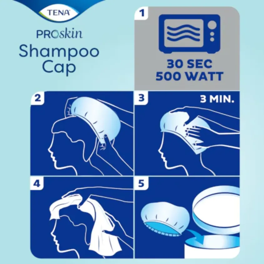 TENA Shampoo Cap | Coiffe Lavante Sans Rinçage | Soin Alité