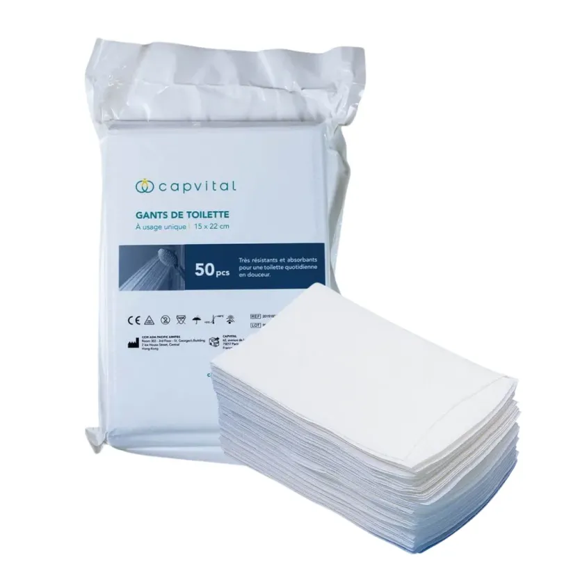 Gants de Toilette Jetables Capvital | Molletonnés & Absorbants | x50