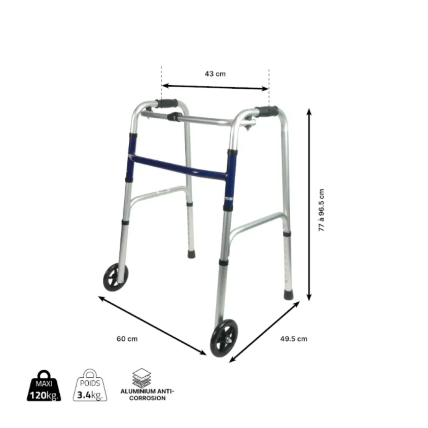 Cadre de Marche Pliant avec 2 Roues | Mobilité Intérieure Fluide