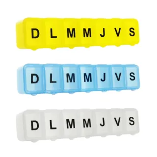 Pilulier Semainier Petit Modèle Praticima - Bleu, Blanc ou Jaune | Inresa Médical