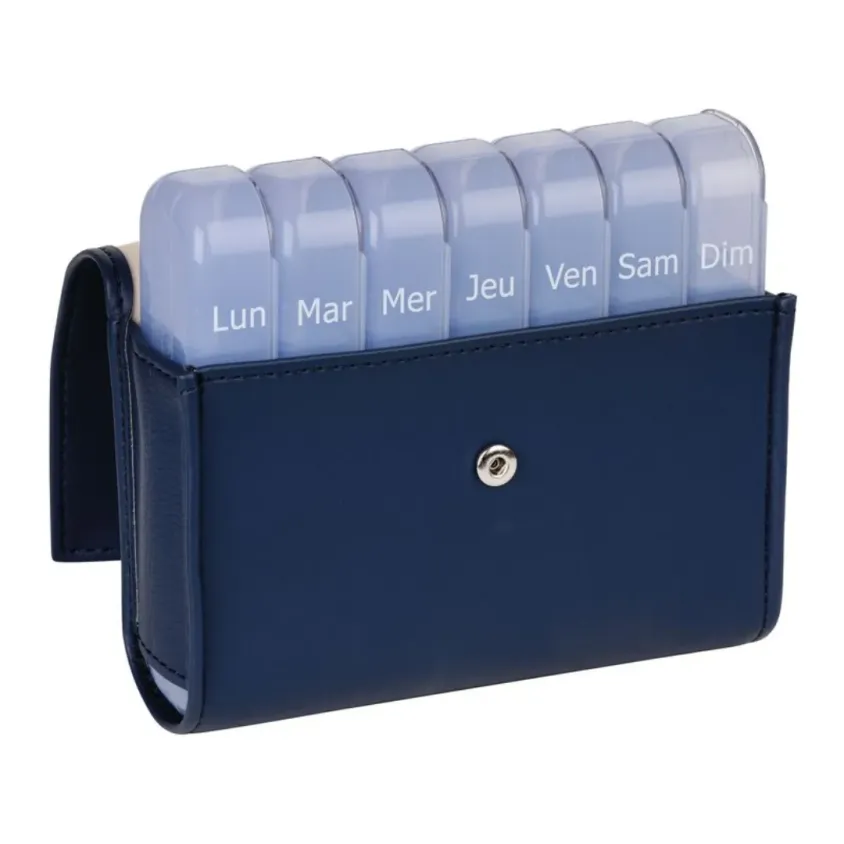 Pilulier Semainier Pilbox Liberty - 4 Prises par Jour - Design Chic Bleu Marine