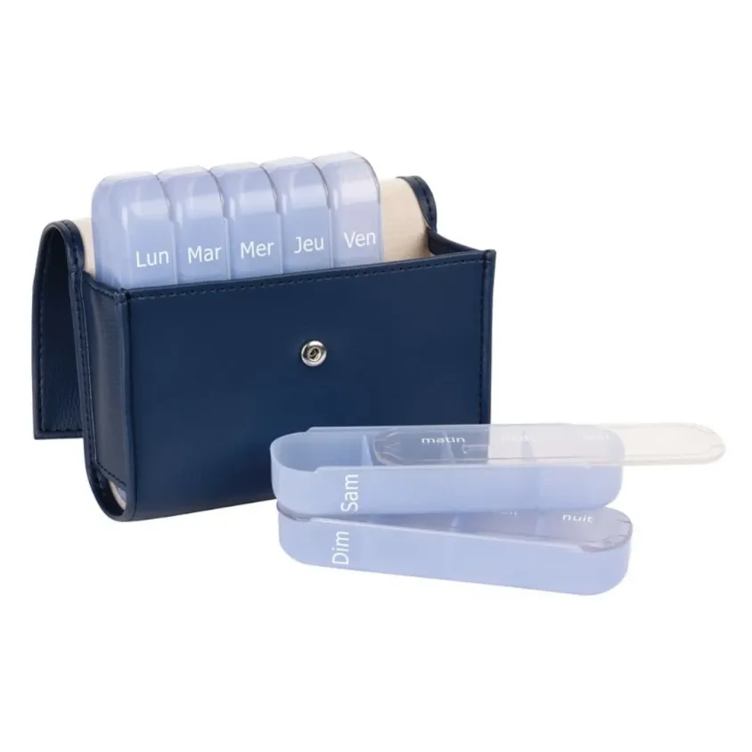 Pilulier Semainier Pilbox Liberty - 4 Prises par Jour - Design Chic Bleu Marine