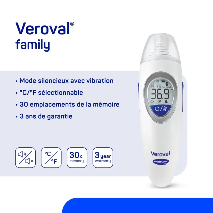 Thermomètre Infrarouge 3 en 1 Veroval family - Front, Oreille, Objets