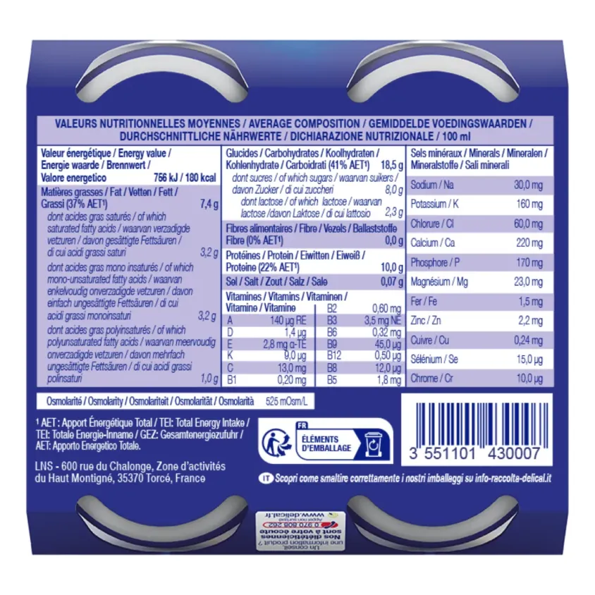 Delical HP HC Boisson Lactée Saveur Vanille 4x200ml