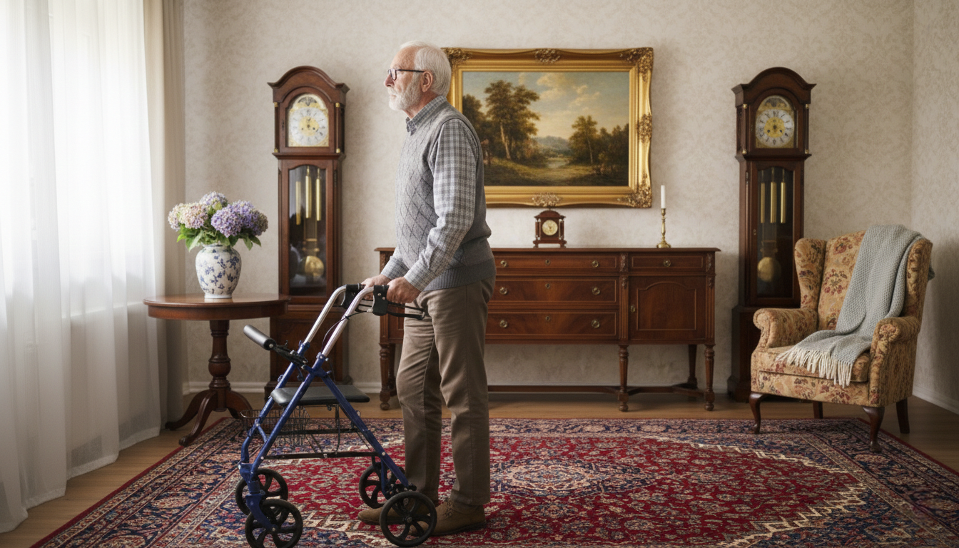Intérieur d'une maison sécurisée avec matériel médical discret pour le maintien à domicile
