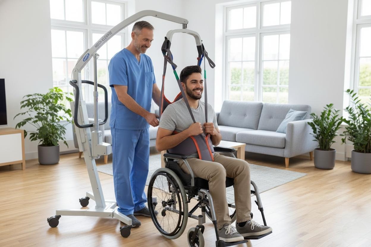 Technicien Inresa Médical installant un lit médicalisé à domicile